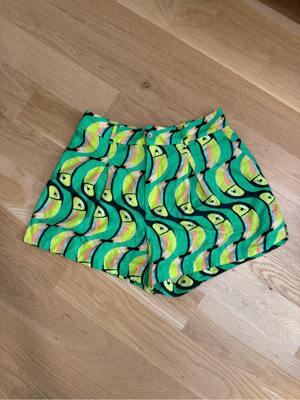 Farm Rio Toucan Print High Waist Shorts Cotton Tropical Sz L